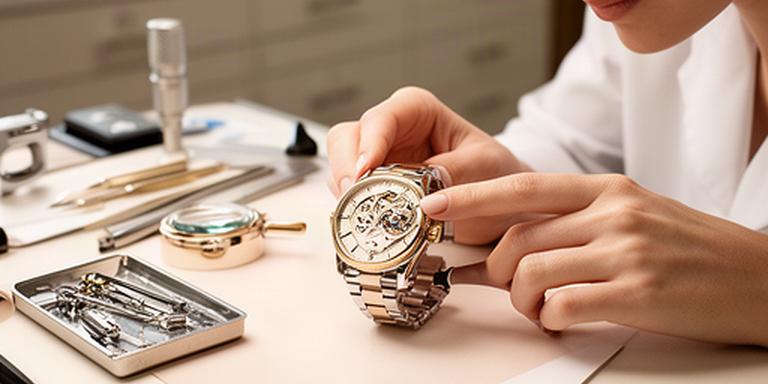 Uhrmacherin dokumentiert eine mechanische Armbanduhr an einem hellen Werkstatttisch in Zürich